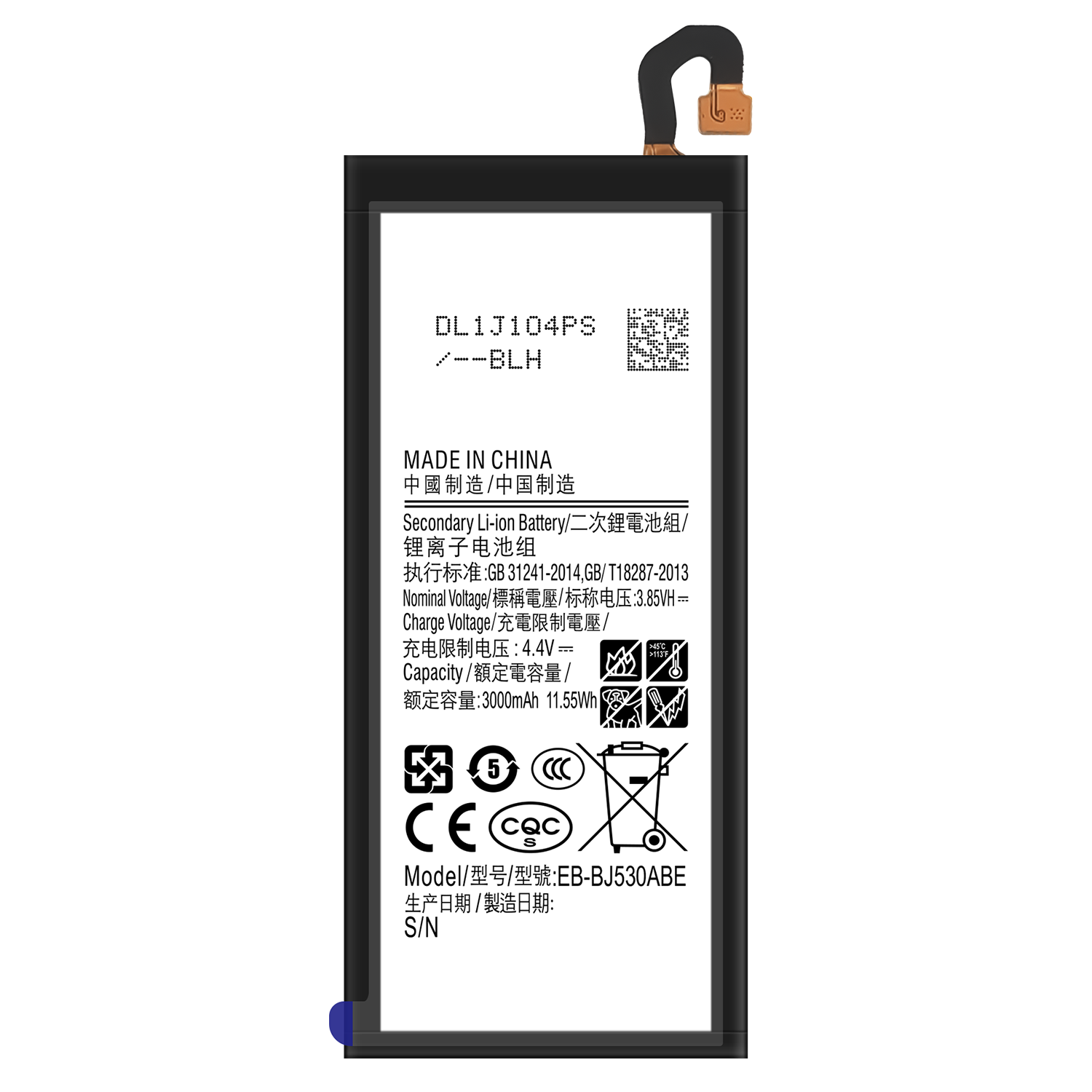 Black Mobile Phone Replacement Battery EB-BJ530ABE for Samsung J5 PRO J5 2017 J530 3000mAh 3.85V