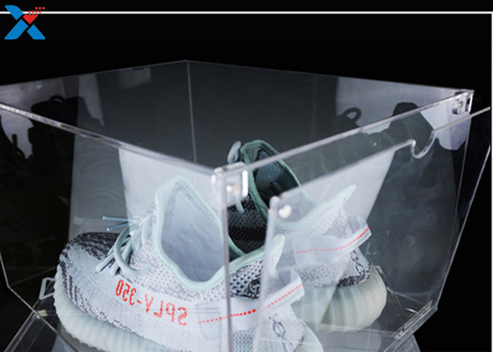 Transparent Color Acrylic Shoe Box Customized Shape Different Sizes With Drop Front