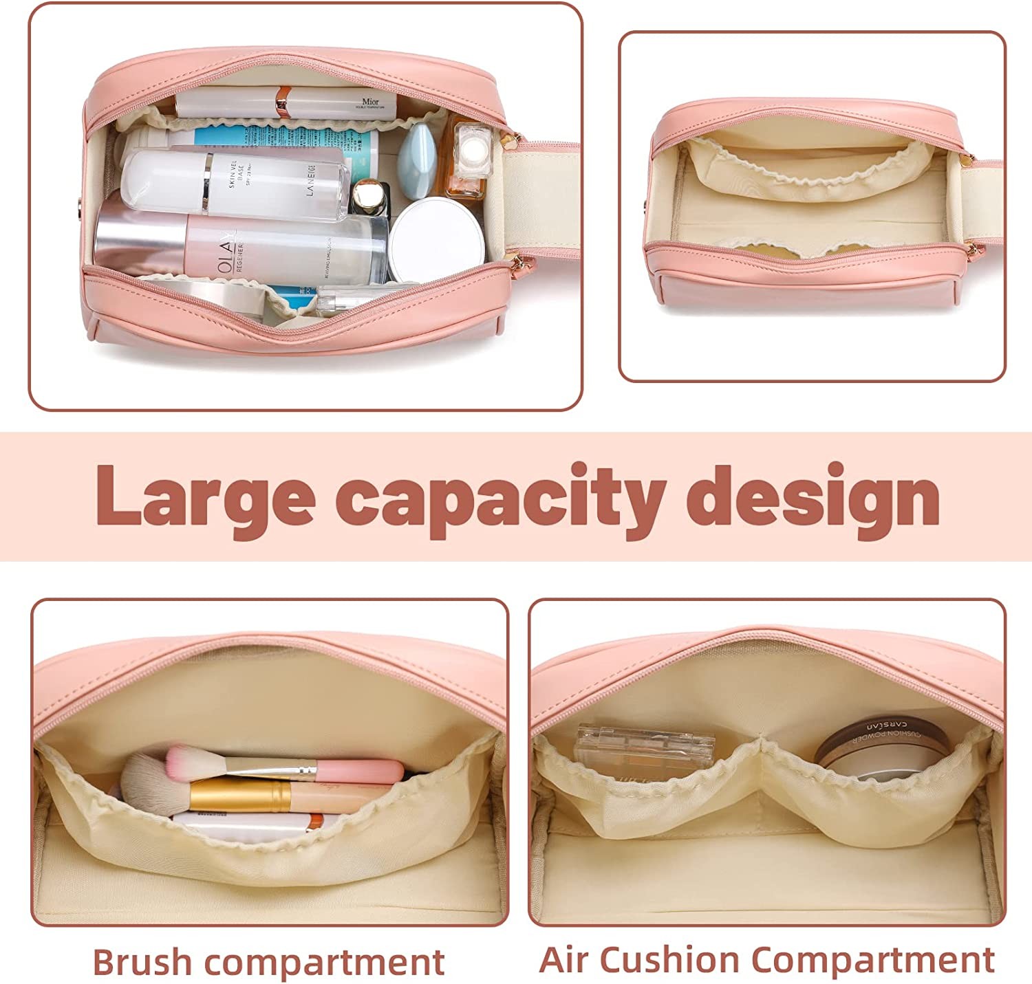 Travel PU Leather Make Up Bag Large Toiletry Lightweight For Women