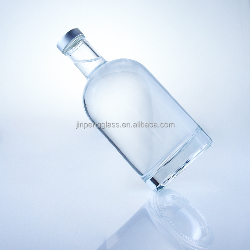 Round Glass Bottle 375ml Clear Empty Bottle For Spirits With Acid Etch Surface Handling