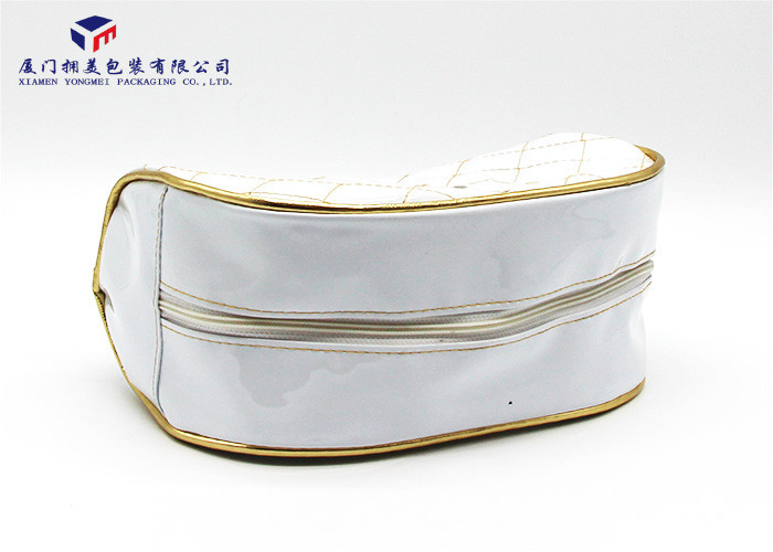 Elegant Patterns Leather Cosmetic Bag Rectangle With Round Corner White Color