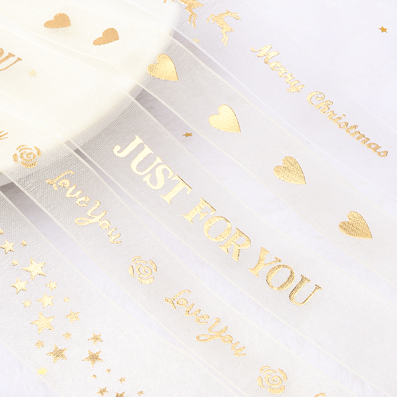 High quality love you printing snow yarn band for gift packing Transparent organza printed ribbon