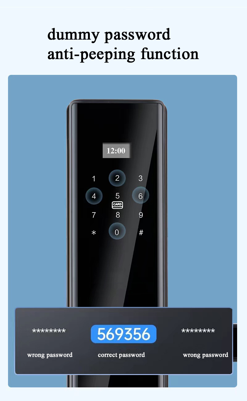 Key Password Card Fingerprint Smart Lock Aluminum Alloy and Tempered Glass