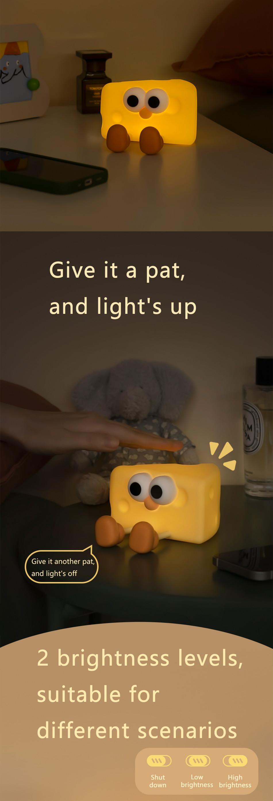 Funny Rechargeable LED Night Lamp Cute Cartoon Cheese Silicone Table Lamp Touch Sensor Animals DIY Kids Bedroom Gift Children