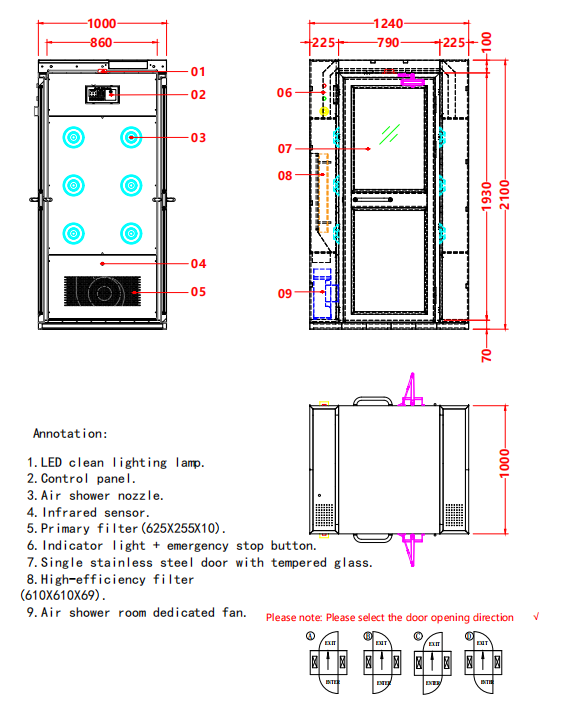 ISO 14644 Air Shower | 304 Stainless Steel & Dual Jets | Compact Single-Person Design