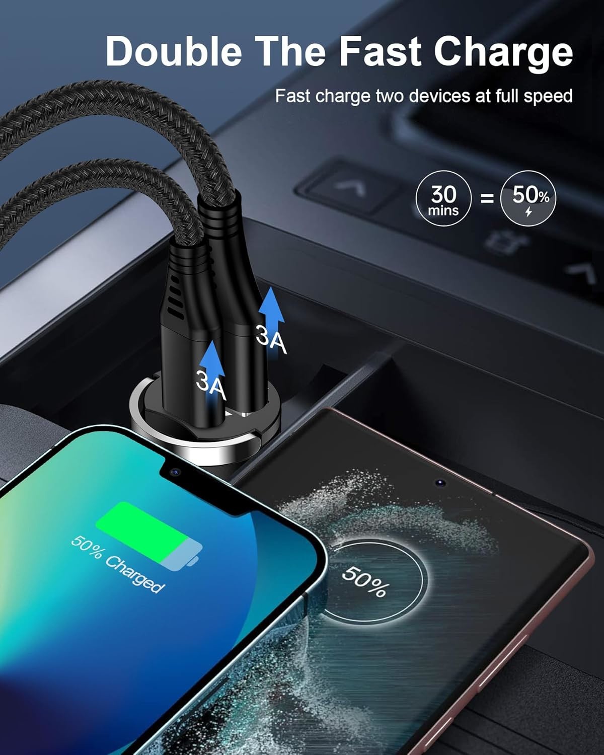 USB C Car Fast Charger 30W Mini Cigarette Lighter Adapter Dual Port PD QC 3.0 Type C