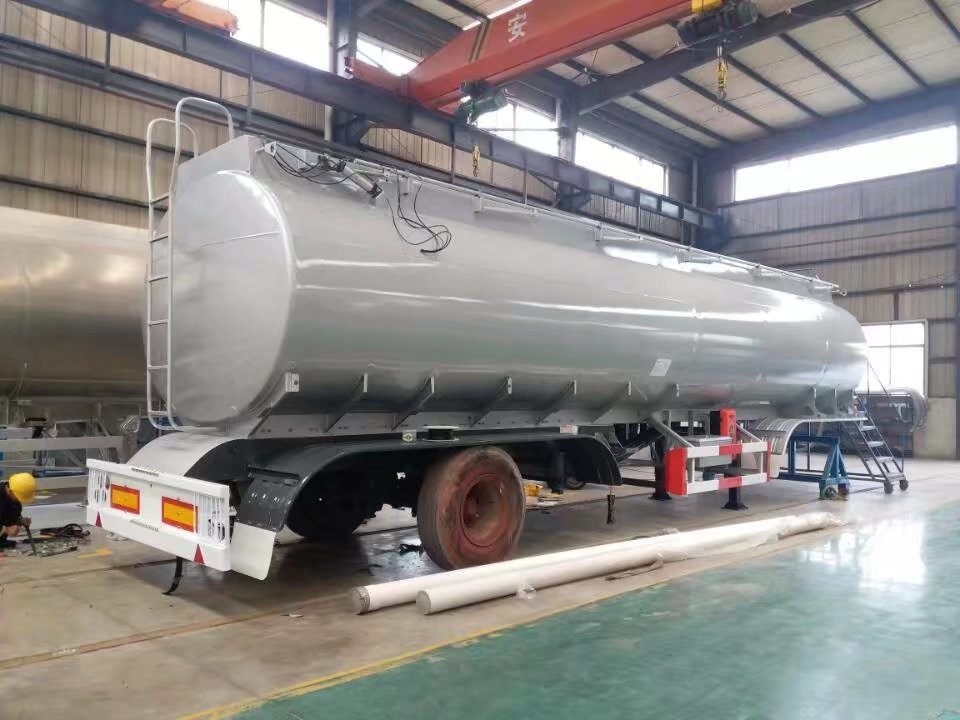Q345MATERIAL 45 M3 Three Axles Oil Tank Small Semi Trailer Trucks Yellow And White Color WITH fuwa axle and tirange tire