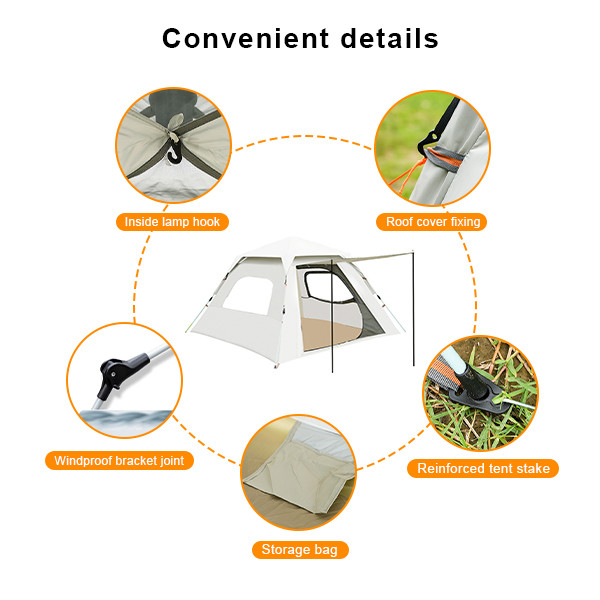 Large Square 8 Person Camping Tent 190T Polyester Automatic Family Tent 4.5kg