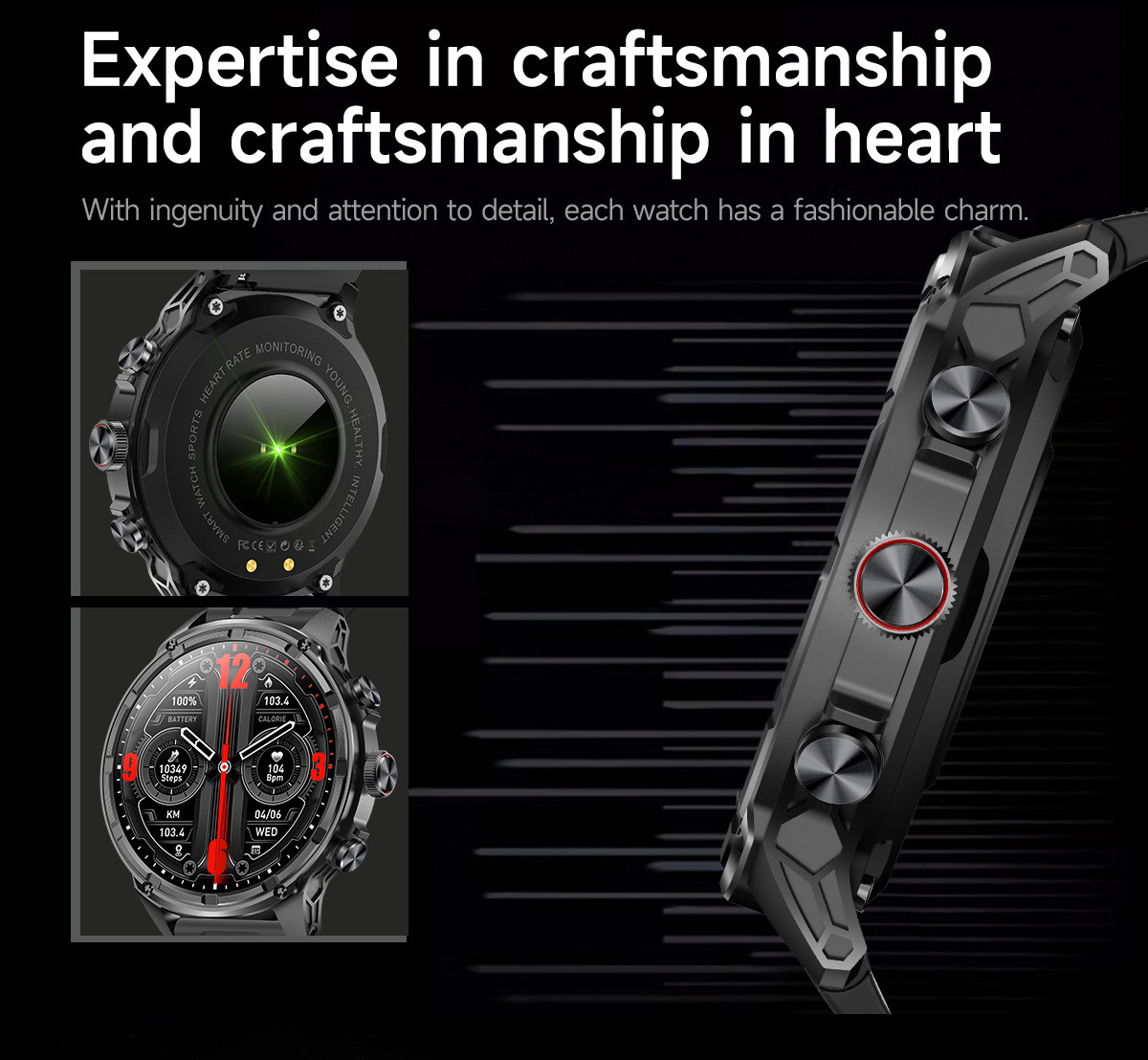 V99 Heart Rate Outdoor Smart Watch 1.85" Round Screen Sports Flashlight