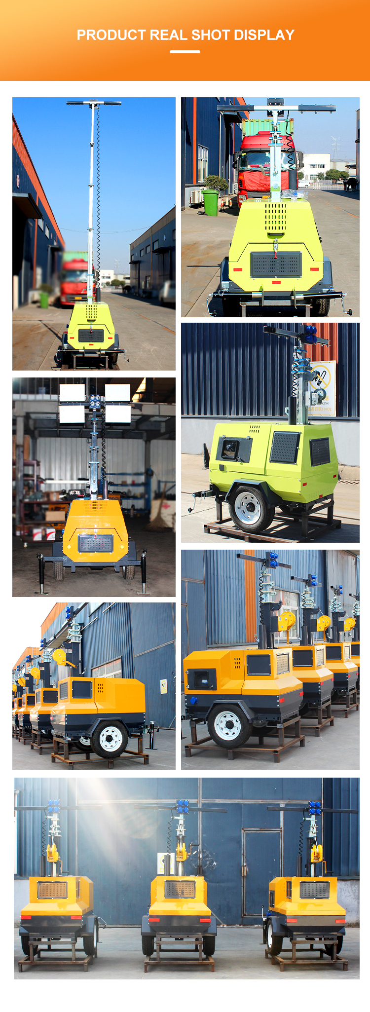 220v Pushcart Type 5M Manual Rod LED Mobile Light Tower 200W 300W 400W IP Rated Standard