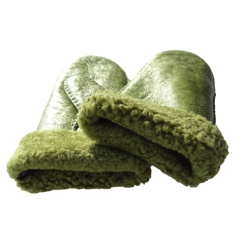 New Fashion Hand Sewing Spanish Merino Shearling Sheep Skin Double Face Winter Mitten Gloves