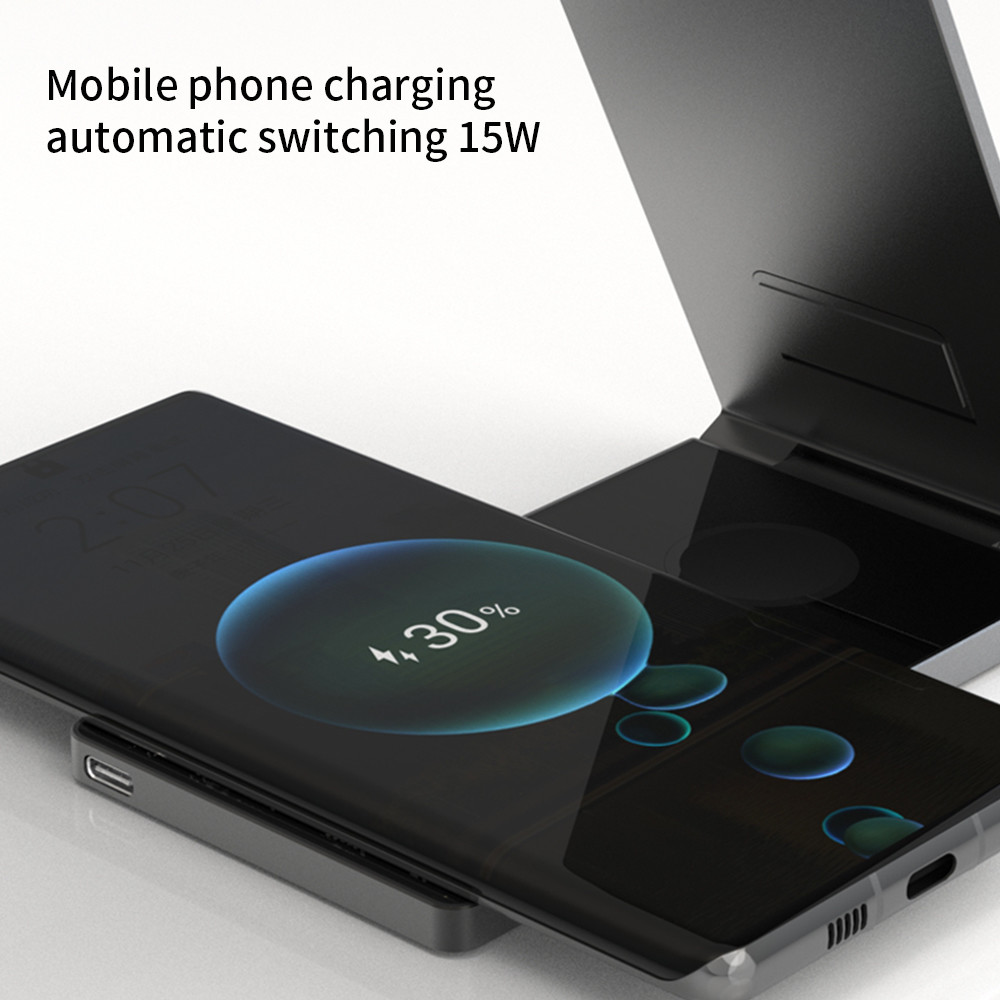Magnetic Foldable Wireless Charger Stand 4In1 15w With Tempered Glass Face