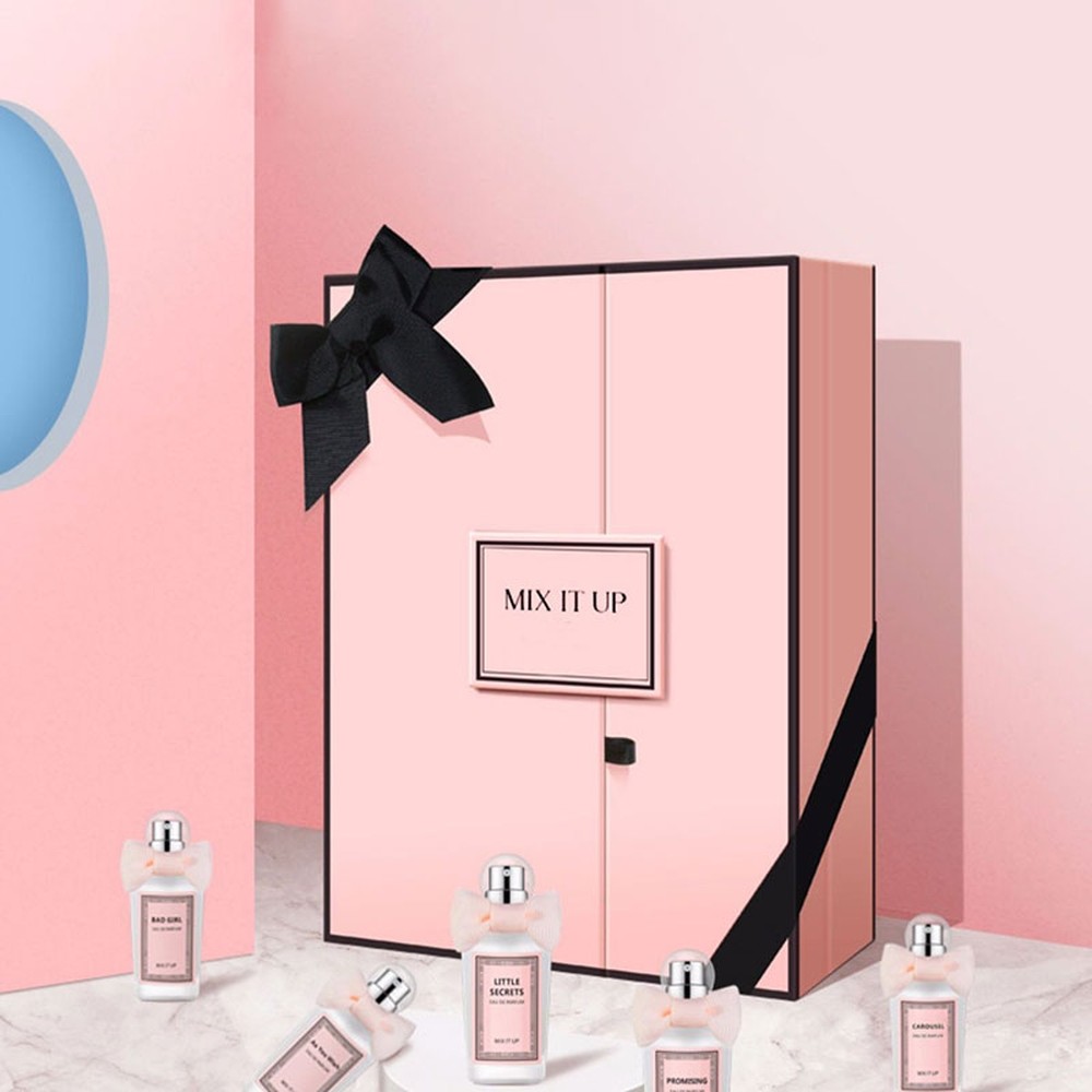 2 Piece Double Door Closure Ribbon Bow Box Pink Luxury For Perfume