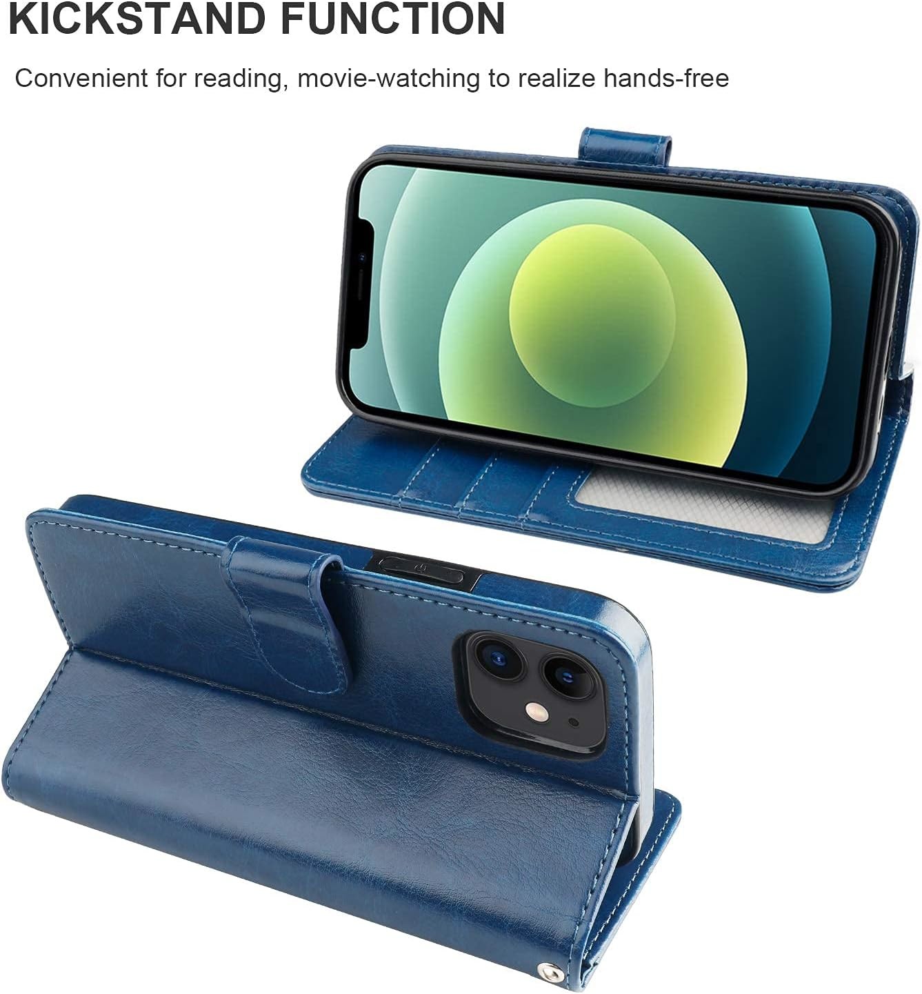 Compatible with iPhone 12/Pro wallet case with card holder PU leather stand shock-proof wrist strap clamshell 6.1-inch