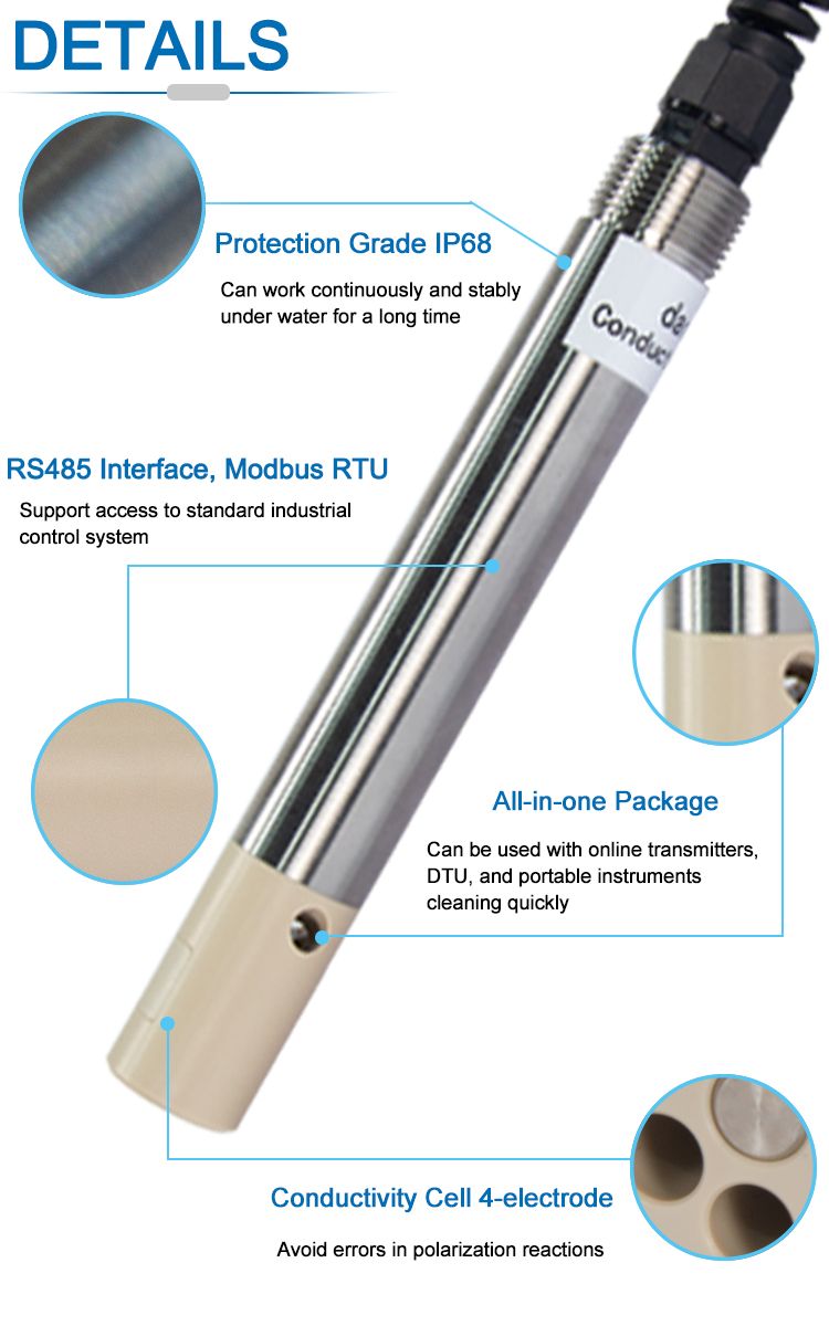 Conductivity Cell 4-Electrode Digital Conductivity Sensor For Water Online Detecting