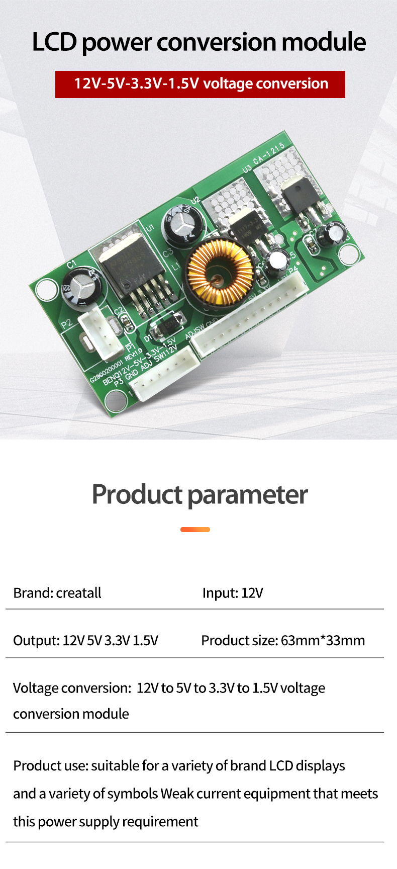 Creatall CA 1215 LCD Repair Tool Step Down DC-DC LED TV Voltage Switch Converter Board LED Power Supply