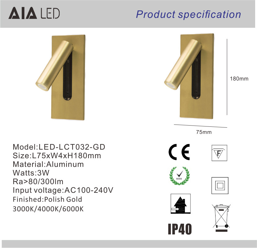 Adjustable stainless steel flexible LED headboard reading light modern aluminum hotel bedside wall light bed wall lamp