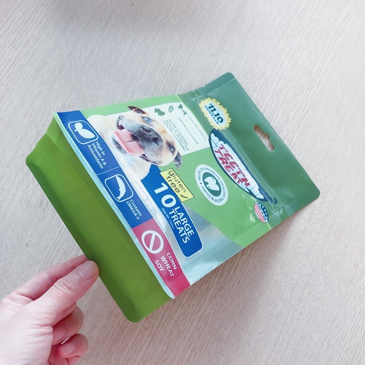 stand up pouch pet dog food bag with resealable zipper dog treats plastic packaging bag