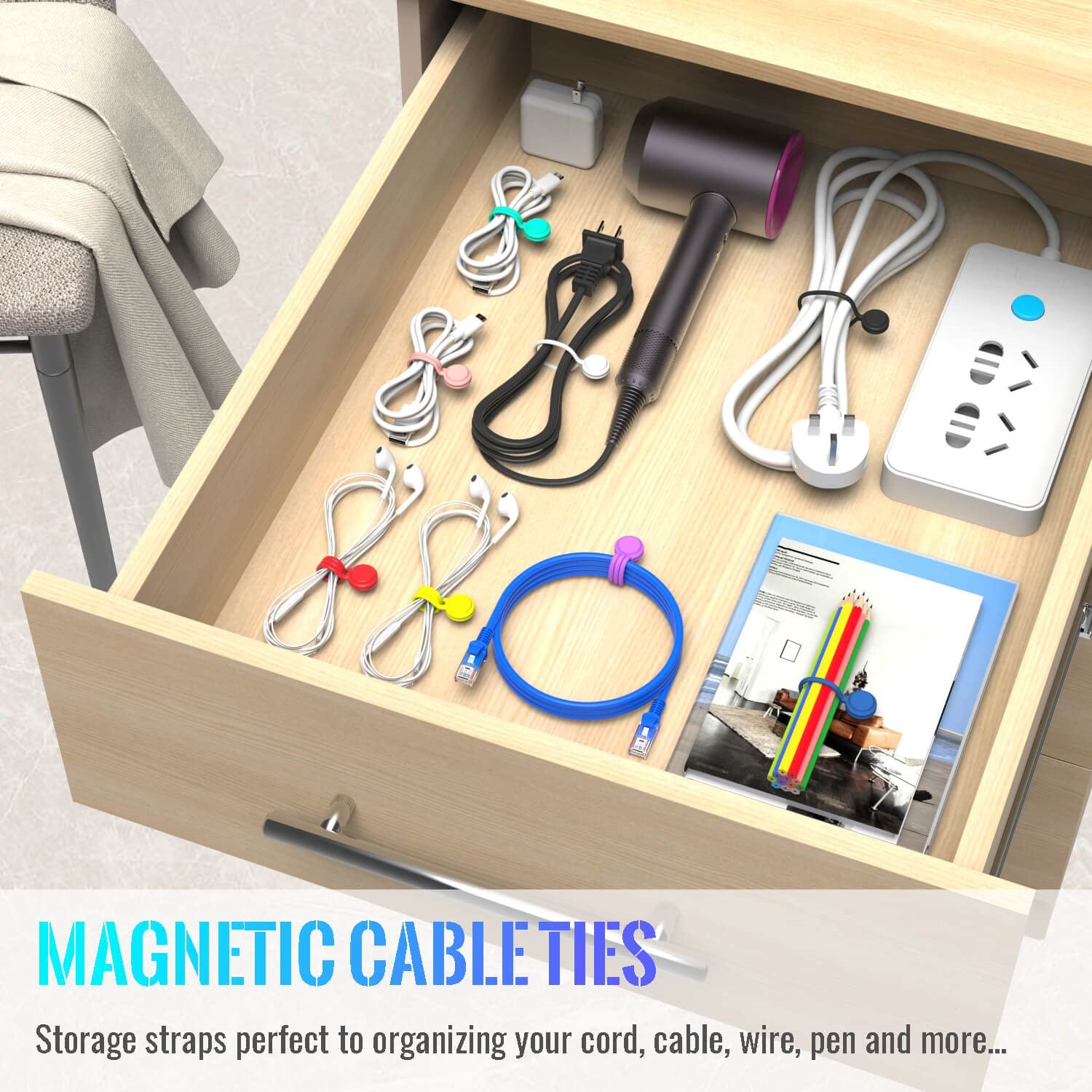 Silicone Magnetic Cable Ties Reusable Cable Organizers Earbuds Cords USB Cable Manager Keeper Wrap Ties Straps Bookmark