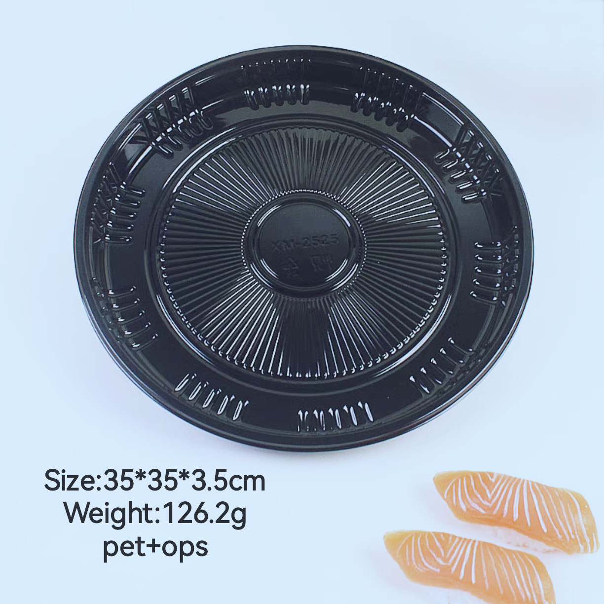 Customized logo circular fruit plate food circular plastic disposable sushi packaging sashimi PET plastic takeaway packaging container