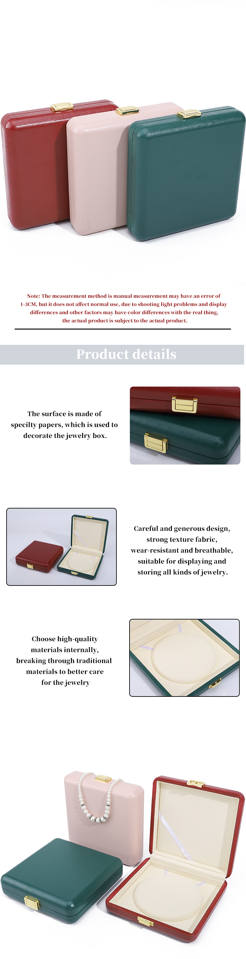 Sumptuous Durable PU Leather Pearl Necklace Packaging Case Large Jewelry Box