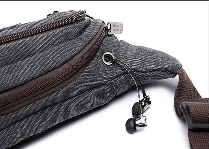 Black Sports Mens Waist Bags Barrel Shaped With Ears Line Hole