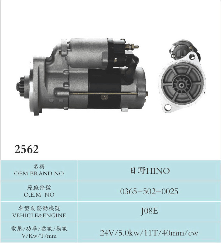 24V 5.0KW Farm Machinery Sawafuji Starter Motor Copper Material 0365-502-0025 J08E