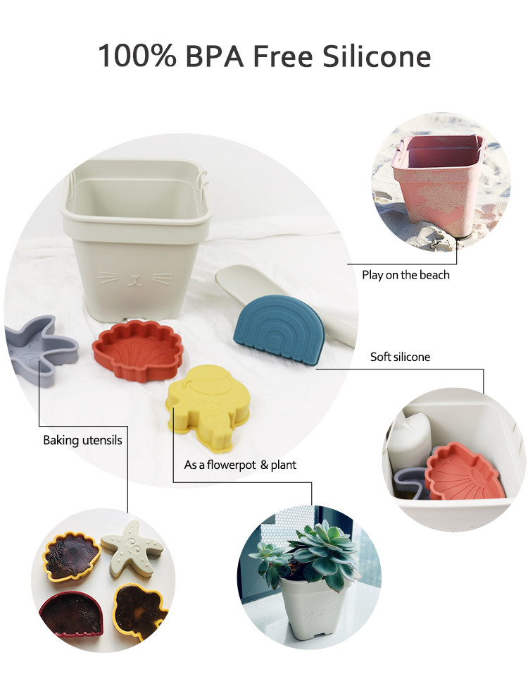 Wholesales Silicone Baby Toy Bucket Set Beach Toy Children Sand Playing Mold Shower Beach Bucket Toy