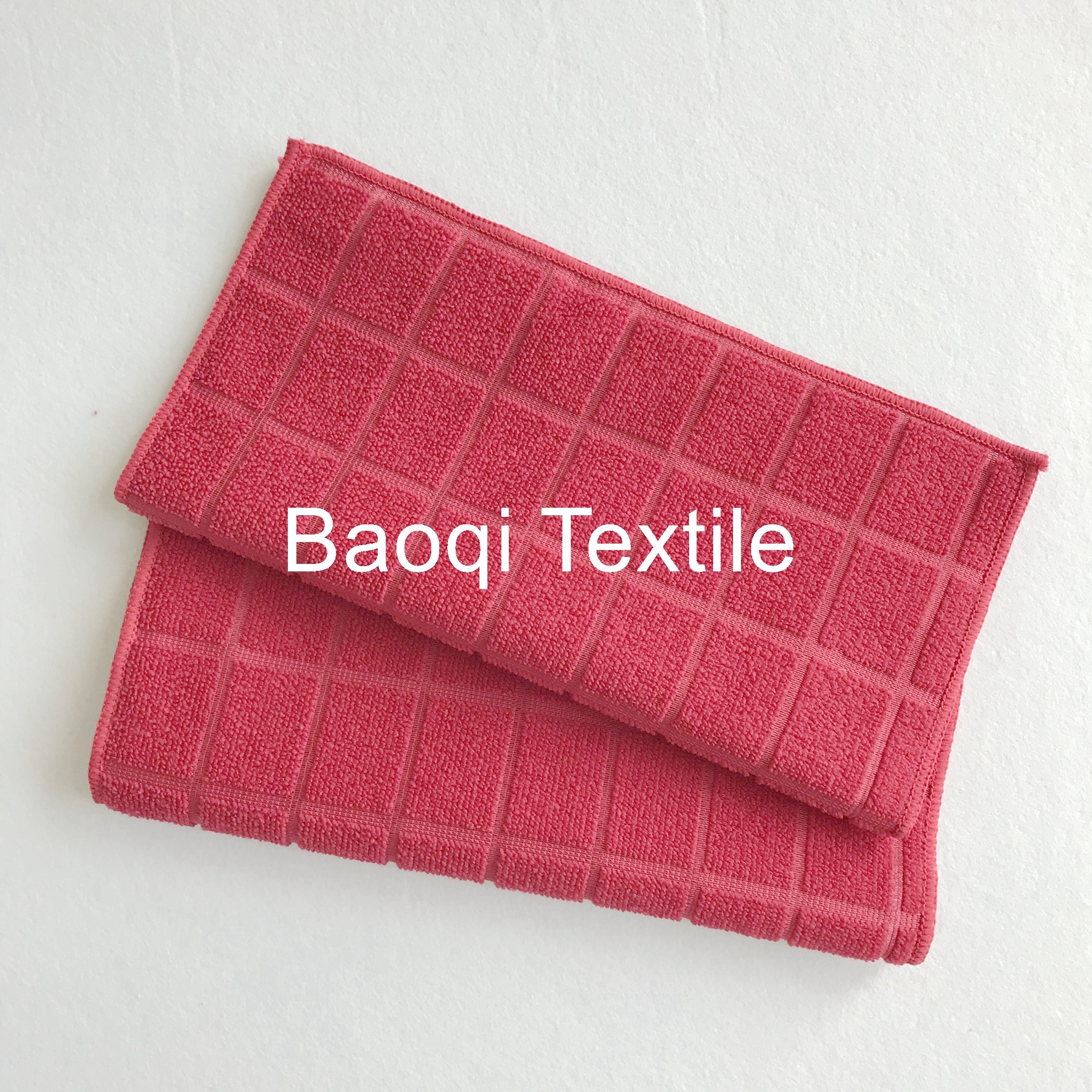 Red color size 16”100% poly microfiber cleaning cloth， tea towels dry water kitchen dish towels with white mesh
