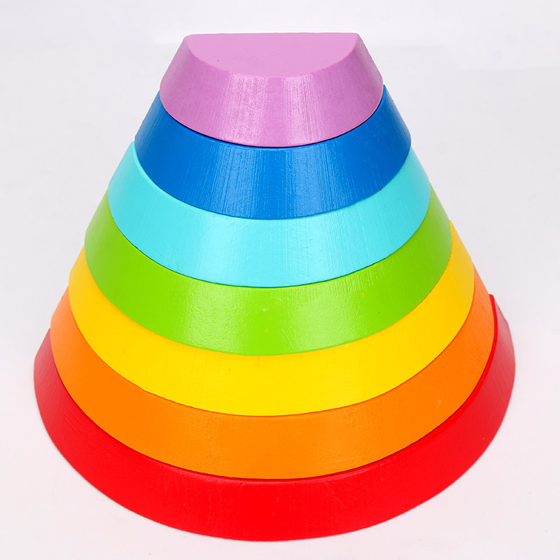 Brown 18cm Rainbow Wooden Building Blocks Toy Creative Educational