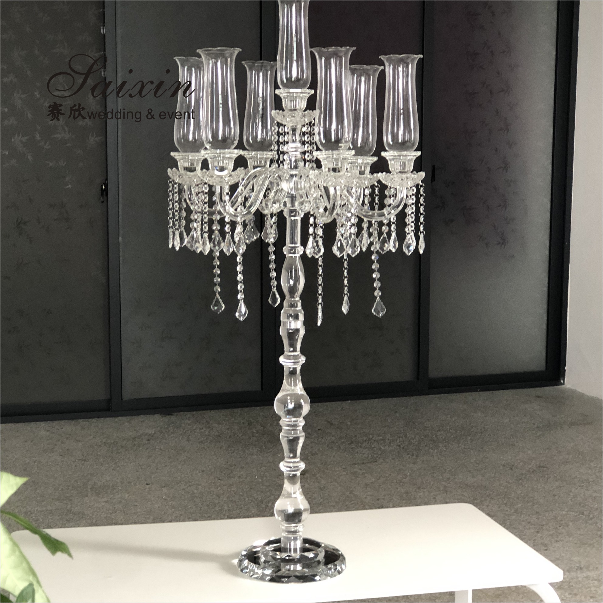 ZT-323H Hot sale luxury event decor centerpieces long base 10 holder crystal candlesticks