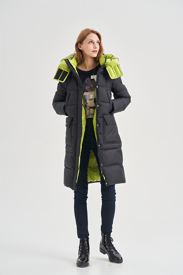 FODARLLOY Women's Winter Down Coats Jacket Black Women's Zipper Slim Hooded Coat Female Warm Parkas Long Puffer Jacket