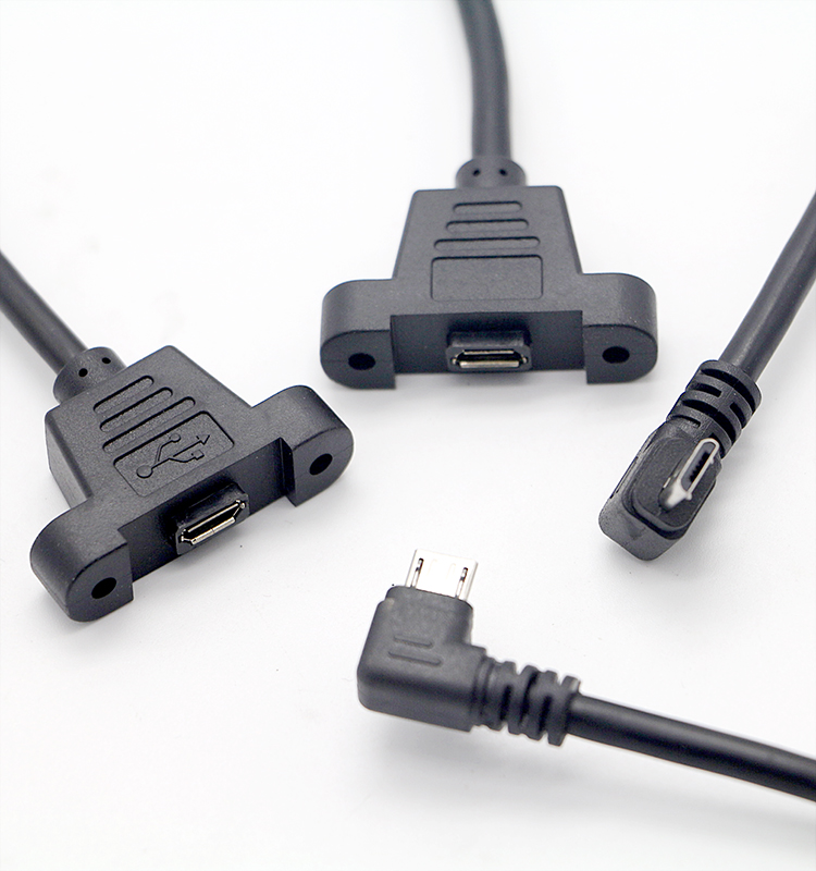 CUSTOM 0.3M 1M 90 Degree Up Down Left Right Angle Screw Micro Panel Mount USB Extension Cable