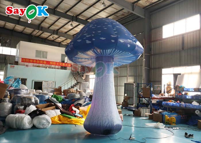 13.1ft Full Printing Inflatable Mushroom Led Light Blue Air Mushroom Event Decoration
