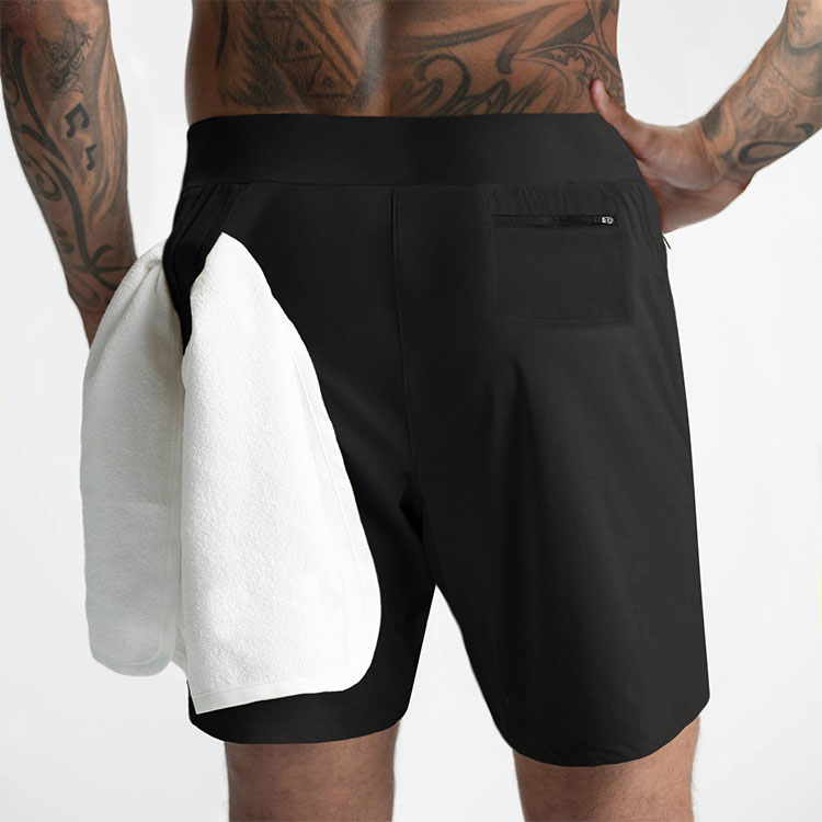 2 In 1 Athletic Training Workout Men Gym Shorts Polyester Double Layer Quick Dry