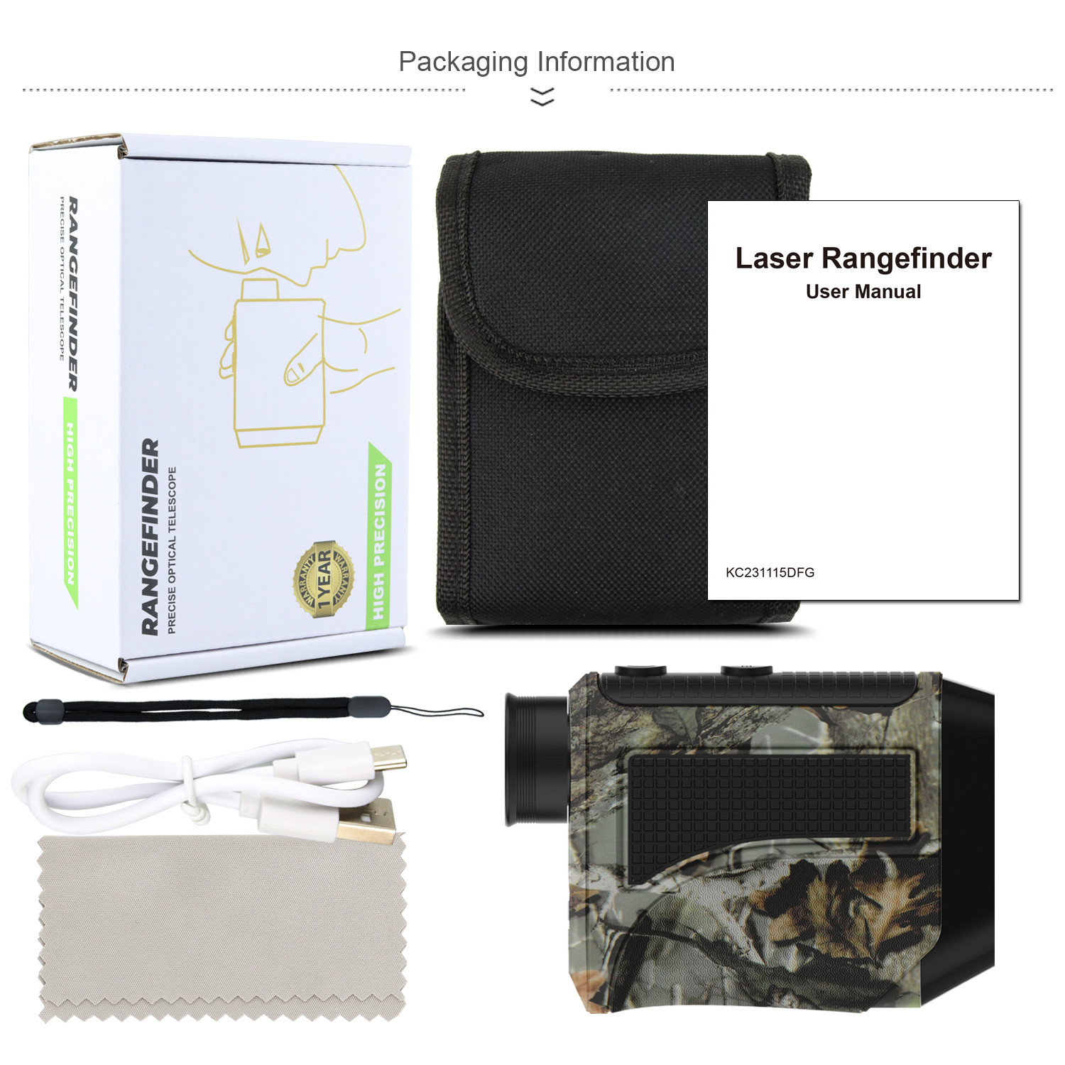 Kaemeasu Laser Rangefinder USB Charging 6.5X Magnification Wateproof Hunting Range Finder F1000