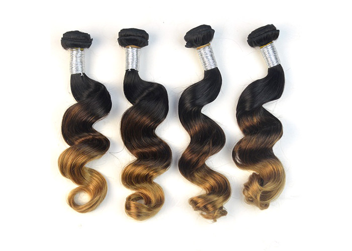 Fashion 3 Tone Ombre Curly Human Hair Weave / Peruvian Body Wave 3 Bundles