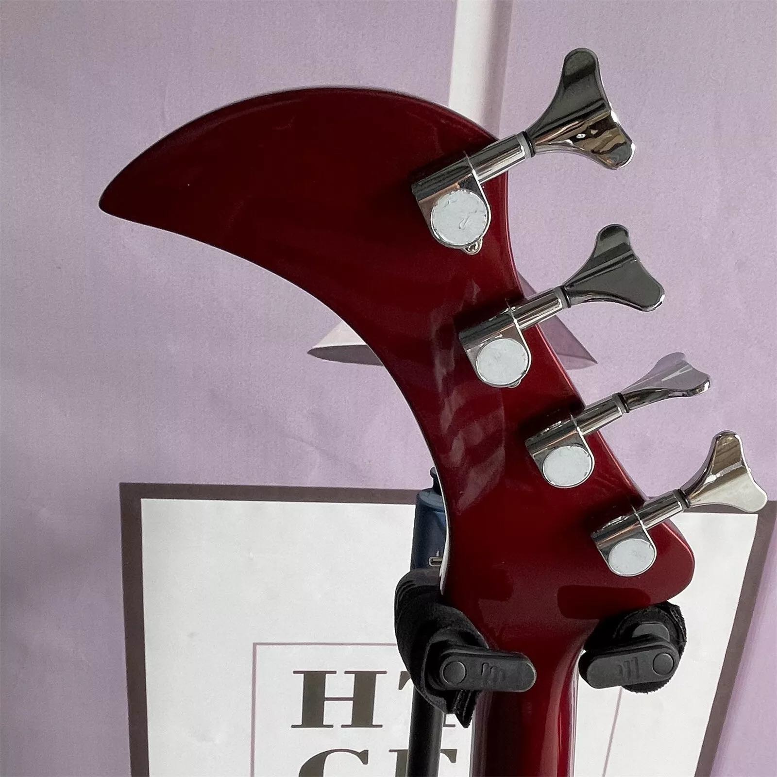 Custom 4 Strings Irregular Special Body Shape Electric Bass Guitar in Metallic Red ​Color Solid Body Maple Neck