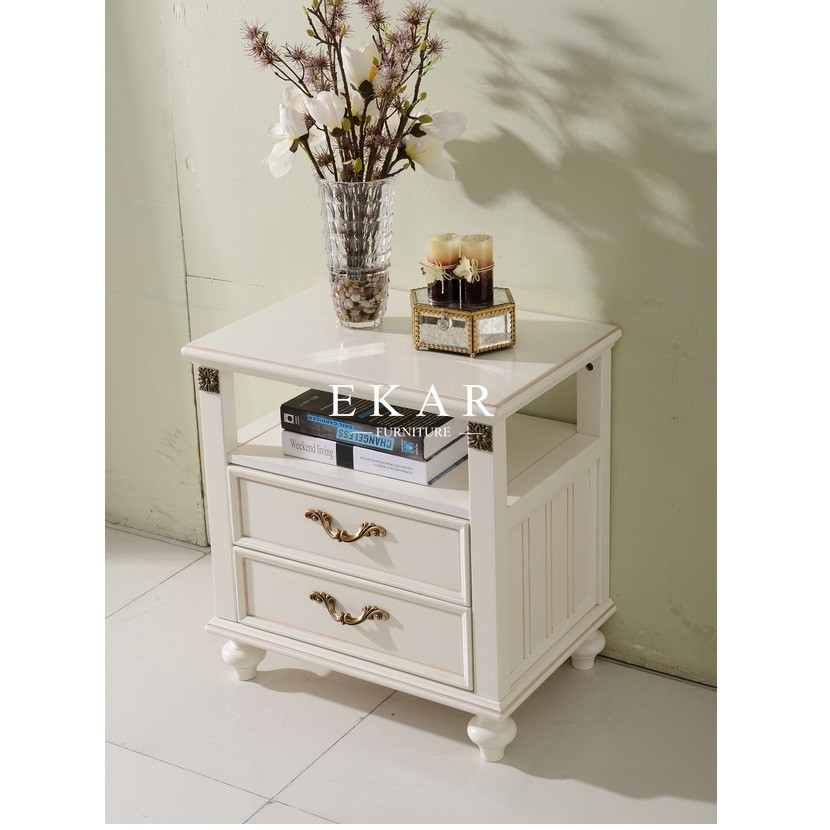 classic white nightstand with 2 drawers bedsides table