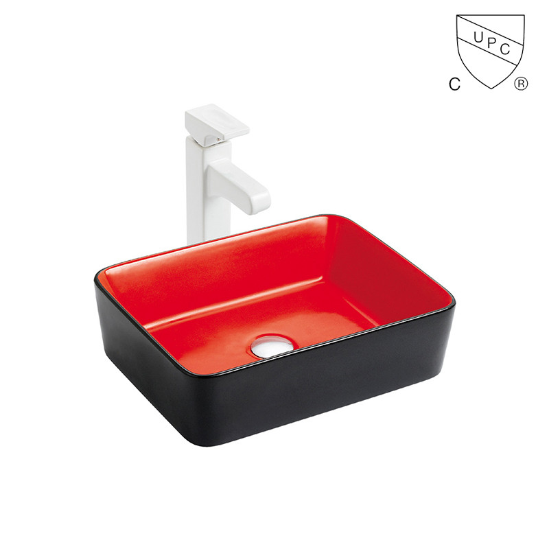 Commercial Table Top Bathroom Utility Sink Ceramic Red And Black Wash Basin