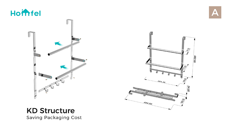 Stainless Steel Over Door Towel Rack With Versatile Functionality 38.5*14.9*48.2cm