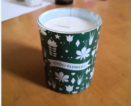 Decorative & printed glass candle loaded by scented soy wax of rose garden & pine apple