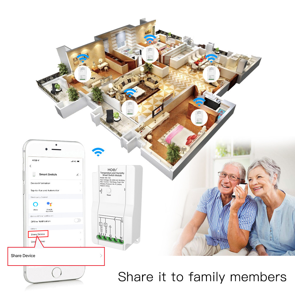 Wifi Temperature And Humidity Smart Switch Module 15a 240v