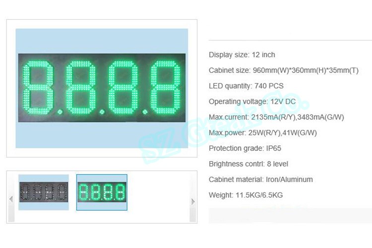 double sides digits led 7seg 12inch led gas price sign