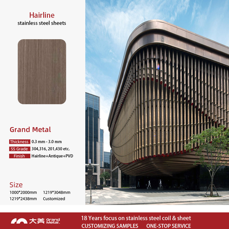 Elevate Architectural Exteriors Brushed Stainless Steel Sheet Gold Plated For Wall Cladding BIS