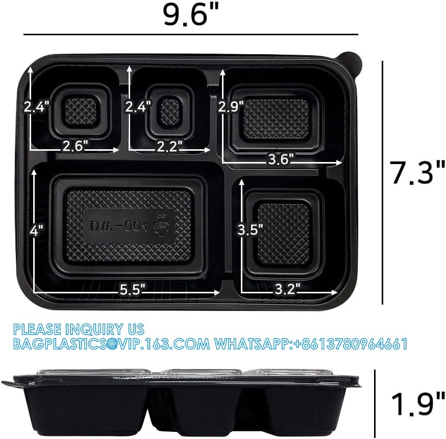 5 Compartment Meal Prep Containers With Lids - Food Bento Boxes Stackable Reusable Disposable Microwave