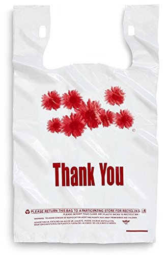 Purple Flower Thank You Plastic Shopping Bags - 500 pcs/case, white colour,LDPE material