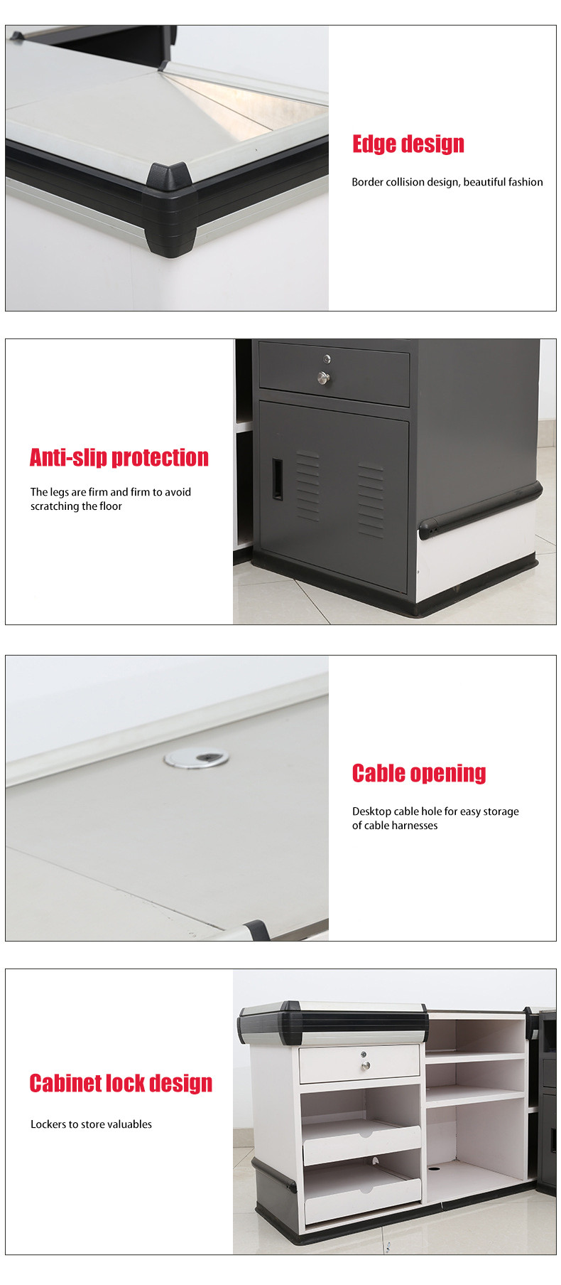 Customized Durability Cash Counter Table / Supermarket Steel Checkout Counters With Conveyer Belt