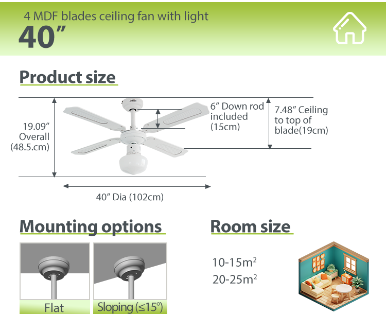 OEM Remote Control Ceiling Fan with 1stshine Classic White Finish and 4 MDF Blades
