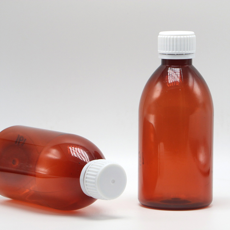 250ml Round Amber Prescription Pharmacy PET Liquid Medicine Scaled Container with Lid